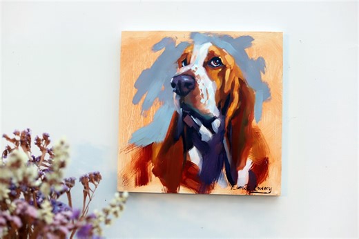 Original Basset Hound Oil Painting, Expressive Dog Portrait, 12x12" - Etsy