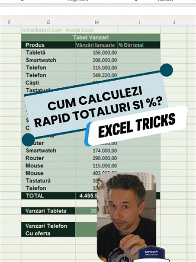 🔍 Vrei să vezi cât reprezintă fiecare rând din total... fără să scrii nicio formulă? Selectează coloana – apasă Ctrl Q – și alege % of Total. 📌 Excel face calculele automat, fără SUM, fără formule. 📌 Rezultatul apare într-o coloană separată, pregătit de raport. E una dintre cele mai rapide metode de a genera procentaj din total în tabele simple. 💬 Comentează „Excel” dacă vrei să primești detalii despre trainingul meu practic care va fi anunțat în zilele următoare. #ExcelTips #CtrlQ #claritat
