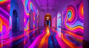 Modern twist on 60s psychedelic art through innovative projection mapping technique. Concept Projection Mapping, 60s Psychedelic Art, Modern Twist, Innovative Technique