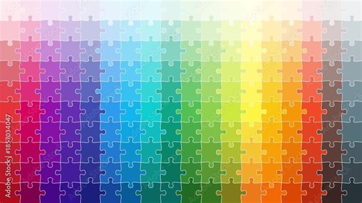 A clean puzzle grid looped animation where individual pieces appear and disappear row by row from left to right with subtle random timing.