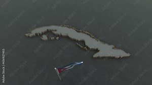 3D animation of the map of Cuba and flag