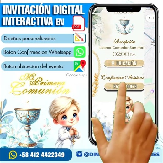 ✅ Invitacion Interactiva en PDF para Primera comunion