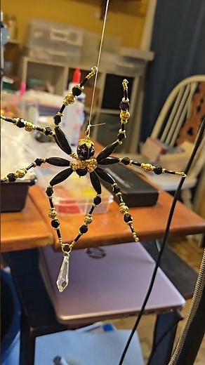 suncatcher spider. Black and gold beaded art. diy christmas ornament #youcanmakethis