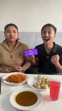 🎲 Dice Decides How Many Bites We Take! 🥟🍜 Momo vs Noodles Challenge Part 1 #shorts