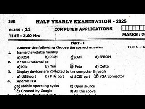 11th Computer Application Half yearly Exam December-2025 original Question paper-1 EM tomorrow Exam