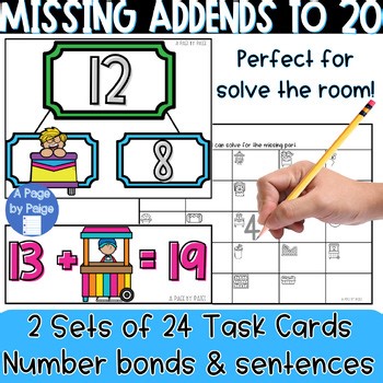 Carnival Missing Addends to 20 Task Cards | Solve for the Missing Part to 20