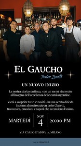 Martedì 4 novembre da El Gaucho grande festa insieme al capitano @javierzanetti che presenterà le novità di quest’anno ad iniziare dal nuovo menù 🇦🇷 In degustazione le migliori carni abbinate al suo vino Malbec. 📍Via Carlo D'Adda 11, Milano Costo cena €50 vino e bevande incluse Prenotazione obbligatoria, link in bio | El Gaucho di Javier Zanetti