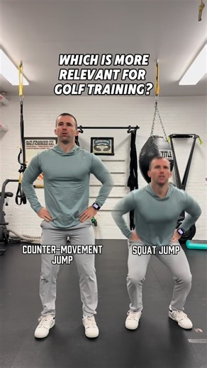 Don Zerio, PT, DPT, TPI | Golf Fitness on Instagram: "Which jump is more relevant for golf training? ⛳️ On the left: squat jump. On the right: countermovement jump. Both are powerful. But only one matches how golfers actually create speed. Speed in golf comes from a rapid load → explode pattern. That’s an impulse problem. Force applied fast and early… not just max strength. Curious what you think👇 Comment “squat” or “counter” and tell me why. #golffitness #jumping"