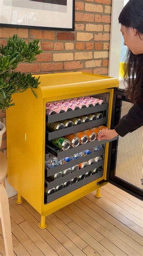 ☀️Stock my drink mini fridge. ☀️ #minifridge #fridgerestock #roccofridge #midecenturymodern