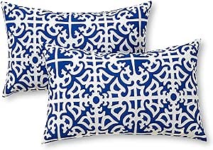 Greendale Home Fashions 2-Pack Outdoor 19x12 inch Rectangle Decorative Throw Pillow, Azure