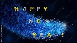 Winter 3d background with greeting of New Year and blue ice pattern