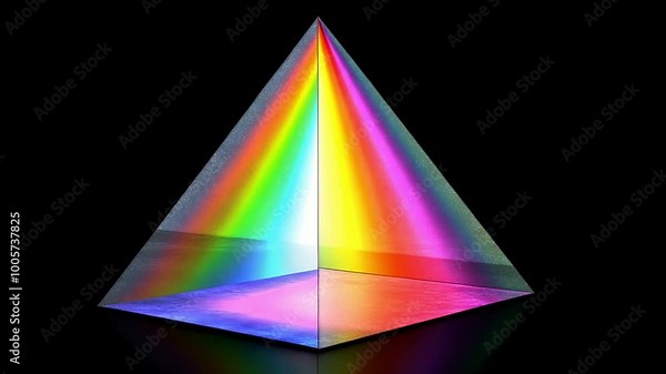 Prismatic Pyramid Refracts Spectrum of Light. Geometric Crystal Structure Displays Rainbow of Colors