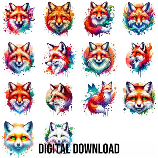 Whimsical Fox Clipart Set: Colorful PNG Illustrations (digital Download) - Etsy