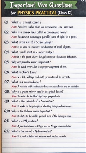 Top Physics Viva Questions 🔥 Class 12 Practical | 1 Min Revision #quickrevision