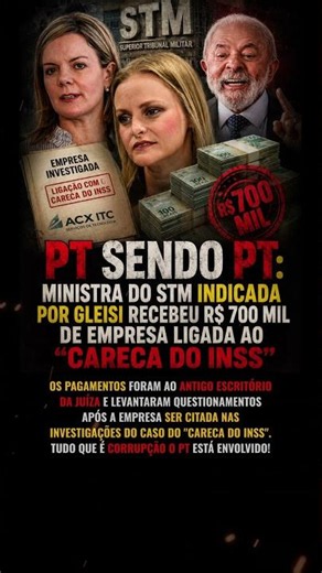 🚨 MINISTRA INDICADA PELO PT RECEBEU R$ 700 MIL DE EMPRESA CITADA NO CASO DO "CARECA DO INSS"