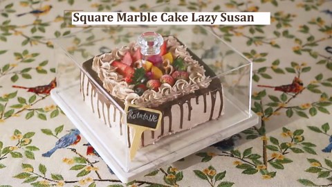 Square Cake Stand with Lid，11in Marble Cake Stand with Dome，Stone Dessert Display Stand with Acrylic Cover for Cupcakes，Cheese，Chips & Dips，Serving Platter with Cover for Kitchen/Party/Wedding