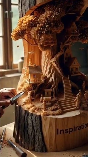 Old man create tree village Wodden Sculpture #timelapse #design
