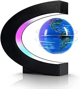 Flagest Magnetic Levitation Floating Globe, Levitating C Shape Globe with LED Lights for Education Home Office Desk Bookshelf Decor, Holiday Anniversary Creative Gift(3.3 Inches)