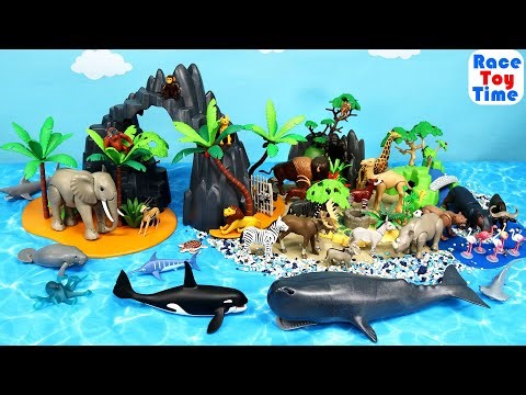 Island Scenery Set with Playmobil Land and Sea Animals plus Fun Facts 🐵