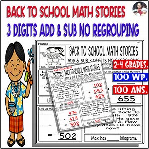 Back to School 3-Digit Add & Subtract Word Problems No Regrouping Smart Practice