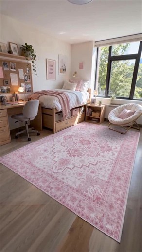 Want an easy dorm glow-up? This cute pink bohemian rug is your must-have! Cozy thick surface, eye-catching ethnic prints, instantly breathe new life into your study space. Tag a friend who needs this rug！ #backtoschool #TikTokShopBackToSchool #bohemiandecor #rugfinds #dorminspo
