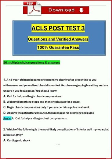 Acls Post Test 3 Actual Questions With Verified Answers 100 video