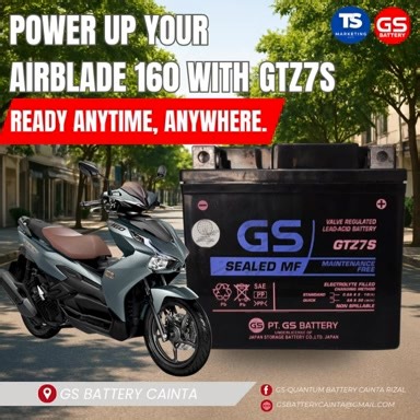 Power up your AIRBLADE 160 with GS Battery GTZ7S!! WE ARE OPEN FOR DEALERS contact/viber no : 09171682797 facebook: GS-Quantum Battery Cainta Rizal #GSBattery #DesignedForEFI | GS-Quantum Battery Cainta Rizal