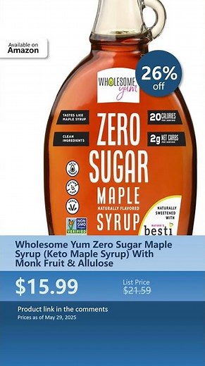 Wholesome Yum Zero Sugar Maple Syrup (Keto Maple Syrup) With Monk Fruit & Allulose