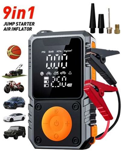 1pc 150PSI 5000A Jump Starter With Air Compressor, 9 In 1 Function Digital Car Tire Inflator Jump Box Battery Pack, Portable Car Battery Charger For 10L Gas Or 8.0L | SHEIN