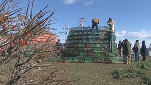 Lobster trap Christmas tree lights up Rockland