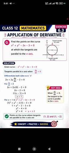 Finding points at which tangents are parallel to x-axis |Application of derivatives class 12 maths |