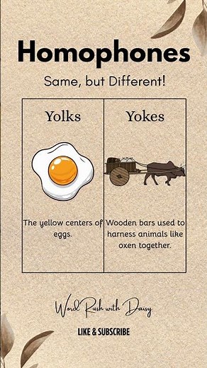 Yolks vs Yokes | Same Sound, Different Meaning! 🥚🐂 #Shorts #englishlearning
