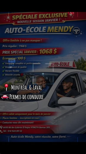 🚗 Permis de conduire 📍 Montréal & Laval Auto-école Mendy 📩 Écrivez-nous maintenant #Montreal #Laval #AutoEcole #Permis