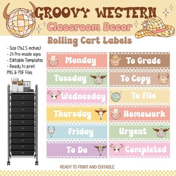 Editable 10-Drawer Rolling Cart Labels | Groovy Western Organization