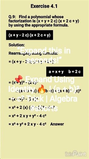“Expand this in seconds!”📌 Expand Using Identity 🔥 | (a + b)² − c² Trick | Algebra #shorts