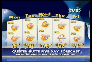 The Monsoon is back. TV10's Extended Crested Butte and Gunnison Valley Weather Outlook airs between 7:30 and 10:30am and can always be found with current weather information and daily updates at http://www.cbtv.tv. #crestedbuttemountainresort #gunnisoncrestedbutte #crestedbuttecolorado #gunnisoncolorado | Crested Butte Television