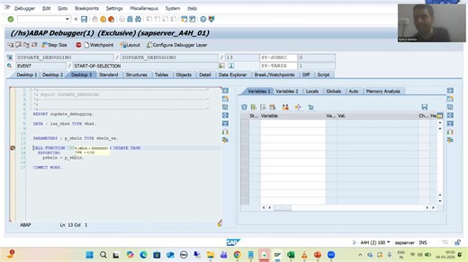 70 - ABAP on HANA - Eclipse ADT Editor - Debugging - Update Debugging
