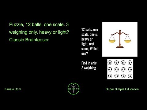 Puzzle, 12 balls, one scale, 3 weighing only, heavy or light? Classic Brainteaser