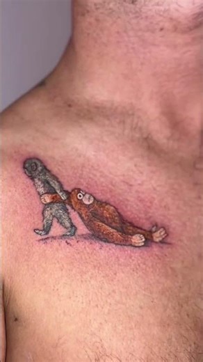 Color realistic macaque Punch plush toy chest collar bone tattoo artist Stenner #punch #monkey #ink