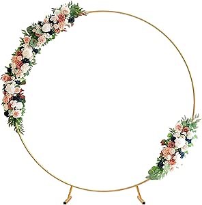 Round Backdrop Stand - 6.5FT(200cm), Wedding Arch, Balloon Arch Stand with Base for Wedding Baby Shower Birthday Party (Gold)