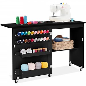 Best Choice Products Sewing Machine Table & Desk w/ Craft Storage and Trays - Black
