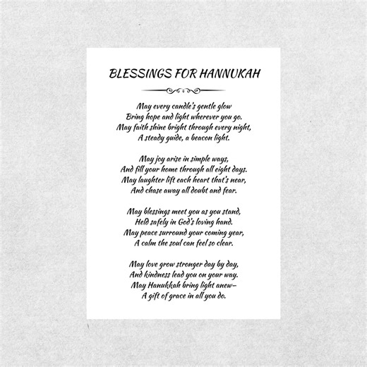 Blessings for Hanukkah Card Jewish Poem Prayer Printable Holiday Faith Based Encouragement Spiritual Festival of Lights Family Greeting Gift - Etsy
