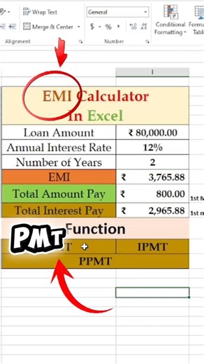 Loan का EMI केसे निकाले Excel में | Use of PMT Function in #excel #shorts #ytshorts #viral