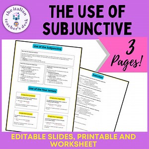 Italian Subjunctive uso del congiuntivo Editable Printable 11th 12th grade