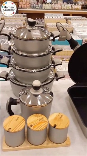 13pcs Grey Cookware Set 😍 Non Stick Pots With Wooden Spice Jar Set | Hamza Crockery Latest Arrival