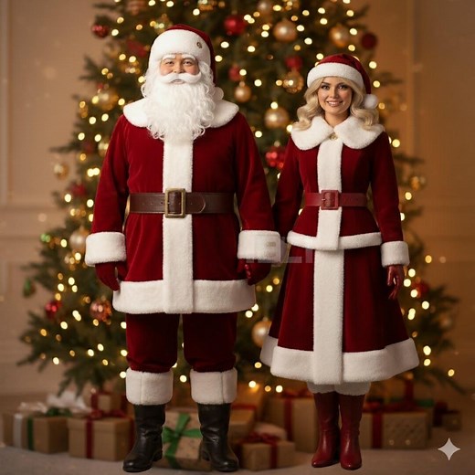 Mr and Mrs Claus RED Costume: Velvet Santa Suit & Long Dress Matching Christmas Outfits Holiday Cosplay for Adults - Etsy