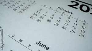 Calendar 2022. Happy New year. January and february. Many holidays dates Macro shot