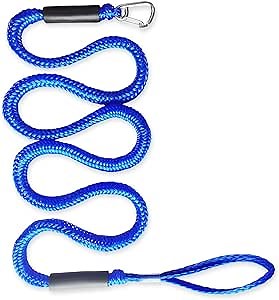 7ft Bungee Dock Lines for Boats with Stainless Steel Hook - Heavy Duty Elastic Mooring Rope - Marine Anchor Line for Jet Ski Pontoon Kayak (Blue, 1 Pack)