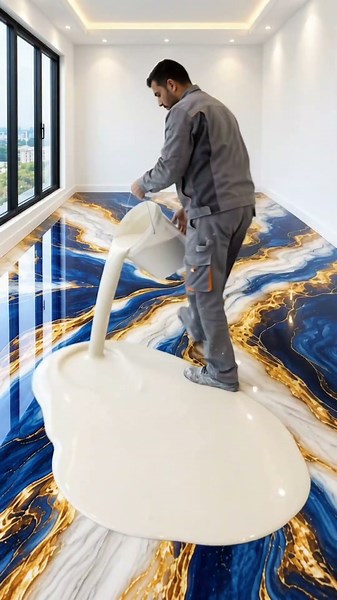 3 Stunning Epoxy Floor Colors 💙🤍✨ | Navy Blue, Off-White & Metallic Gold Epoxy Floor Transformation
