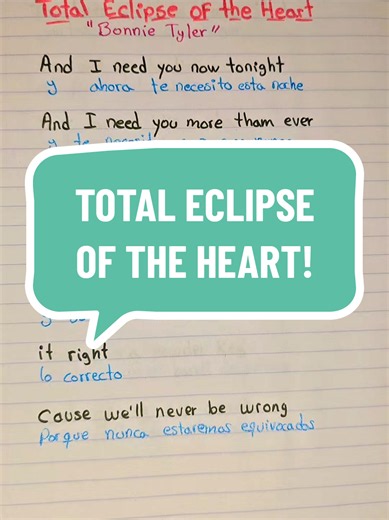 Letra en inglés: Total Eclipse of the Heart - Aprende inglés con la canción